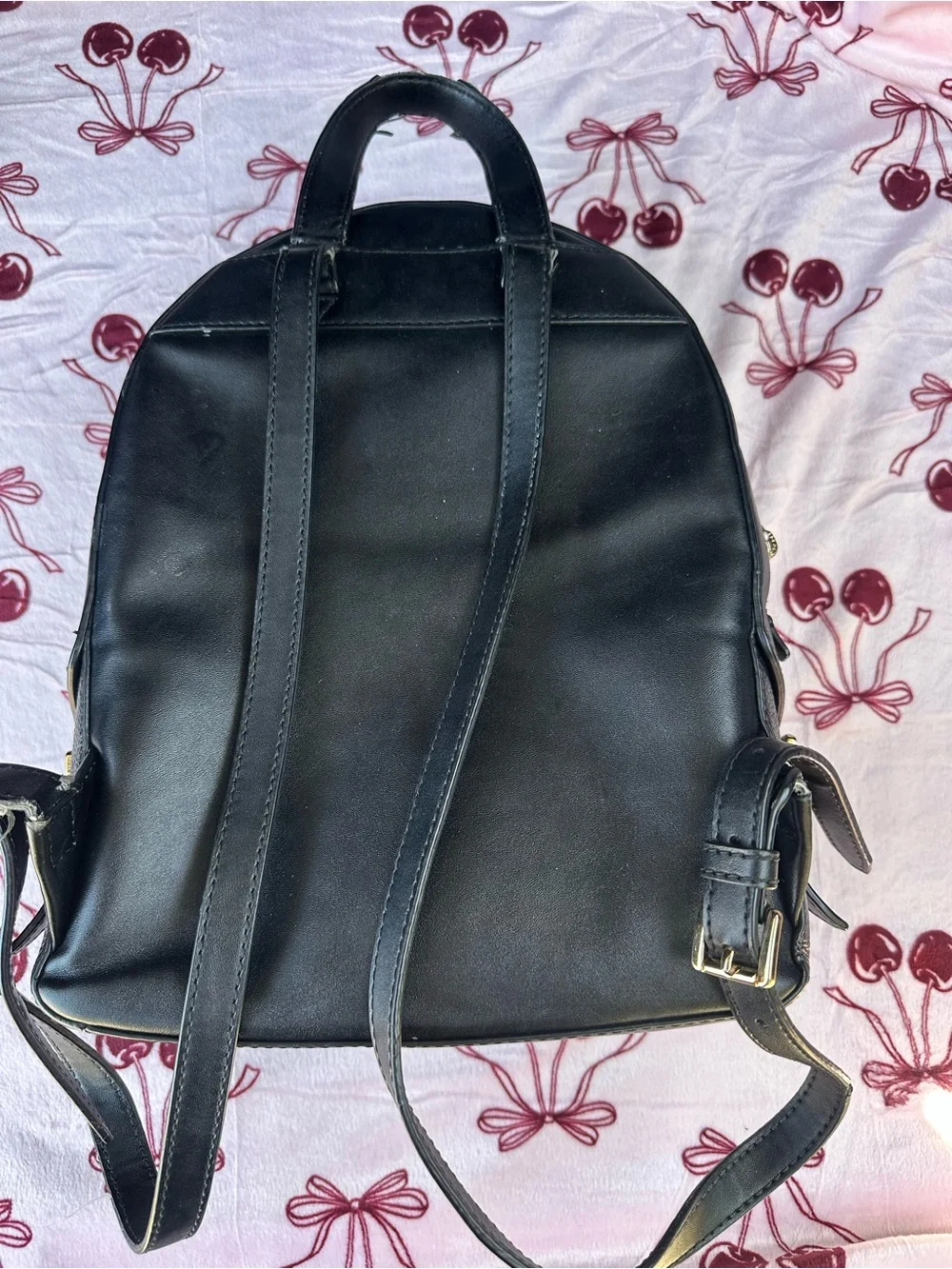 MICHAEL KORS Black Pebbled Leather Medium Backpack with Gold Hardware